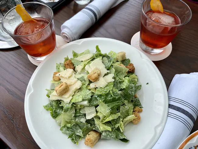 Two Gay Expats - Fort Lauderdale, FL, USA - Las Olas Boulevard - Louie Bossi's Restaurant Bar Pizzeria - Caesar Salad and Negronis