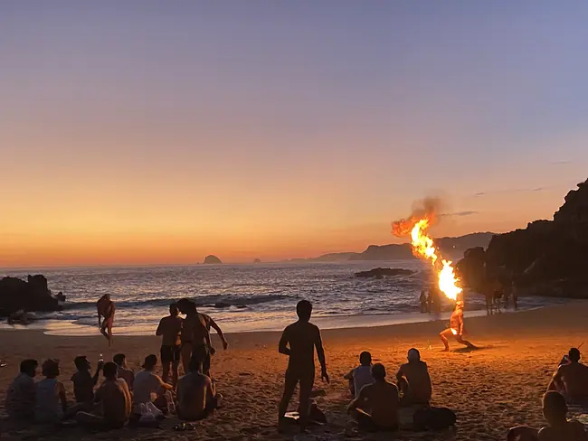 Two Gay Expats - Gay Nude Beaches - Zipolite, Oaxaca, Mexico - Playa del Amor - Beach of Love - Fire Performer