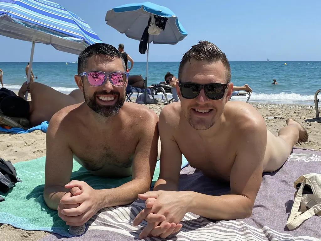Two Gay Expats - Gay Nude Beaches - Sitges, Spain - Playa del Muerto - Andy & Trai