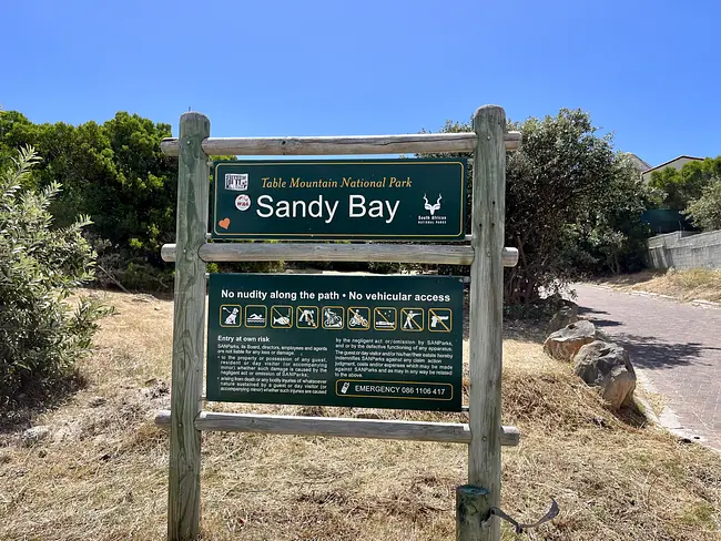 Two Gay Expats - Gay Nude Beaches - Cape Town, South Africa - Sandy Bay - Entrance Sign
