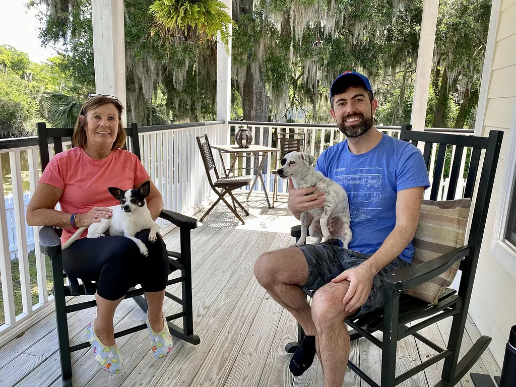 On the porch with mom in Trai's Hometown!