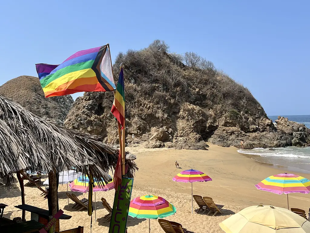 Two Gay Expats - Gay Nude Beaches - Zipolite, Oaxaca, Mexico - Playa del Amor - Beach of Love - Gay Flag