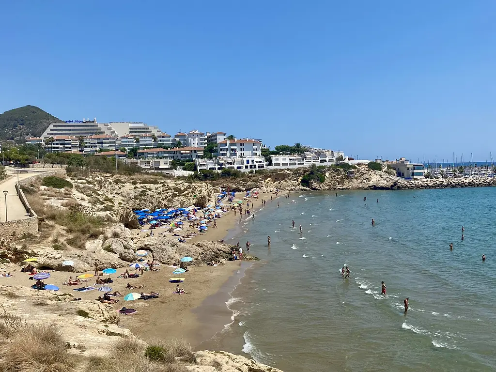 Two Gay Expats - Gay Nude Beaches - Sitges, Spain - Balmins Beach - View to Marina